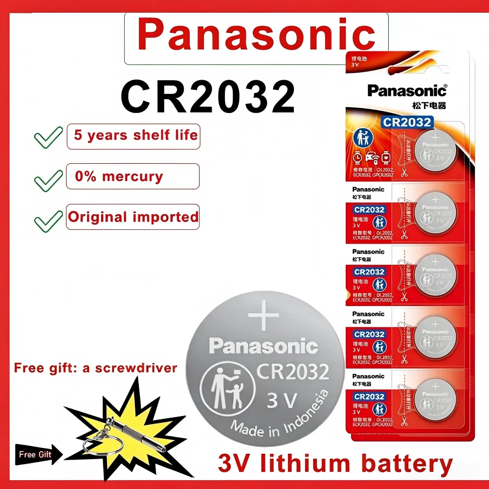 20-100PCS Panasonic 3V Lithium Coin Cell Battery CR2032 DL2032 for Car Key Fob Computer Motherboard Clock Calculator