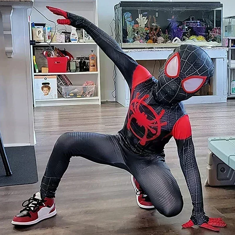 For Kids Adult Popular Parent-child Anime Spider Man Jumpsuit Spiderman Miles Morales Cosplay Jumpsuit Halloween Costume New