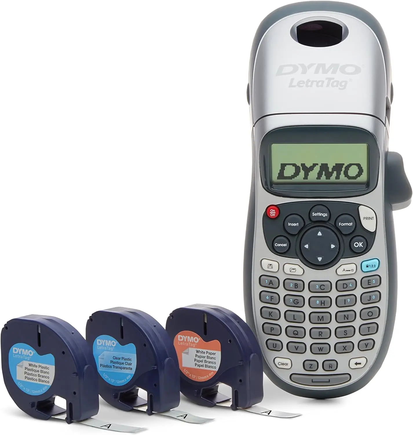 DYMO Label Maker With 3 Bonus Labeling Tapes LetraTag 100H Handheld Label Maker & LT Label Tapes Easy-to-Use for Home & Office