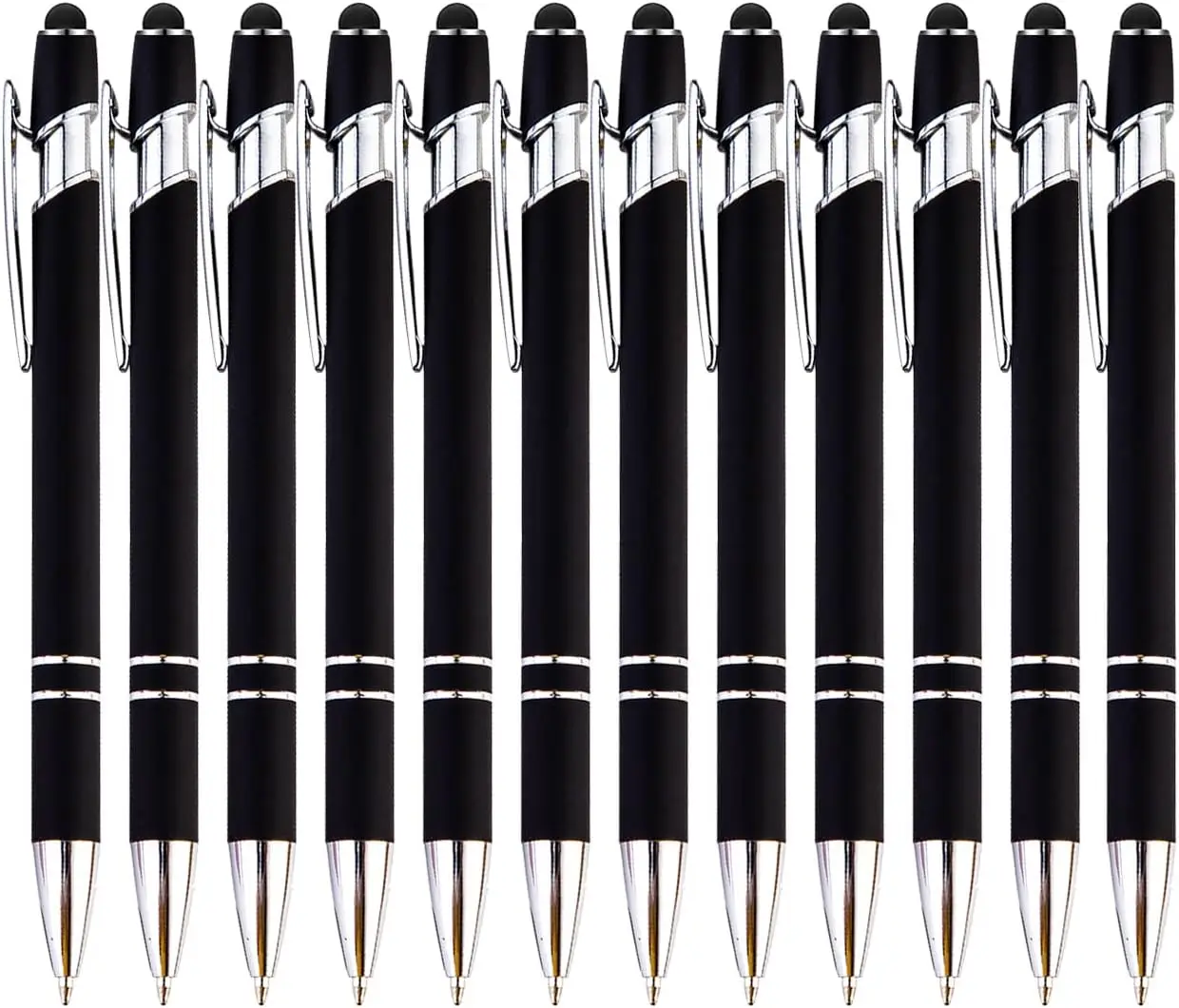 

12-Piece Black Ballpoint Pen with Stylus Tip, 2-in-1 Metal Touch Screen Pen, Medium Point 1.0 mm Black Ink, for Office and Home