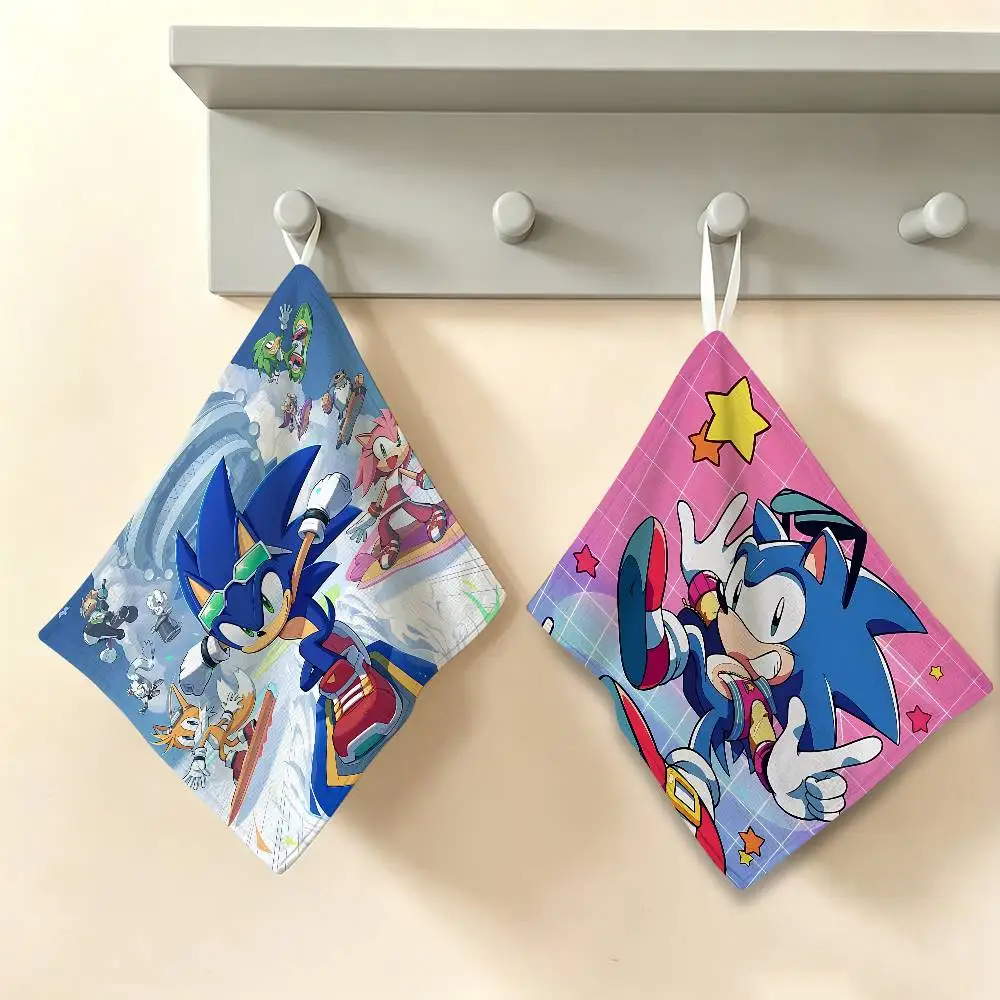Anime S-Sonic Household Hanging Towel, Polyester Cotton Hand Wiping Towel, Sturdy for Bathroom Bedroom