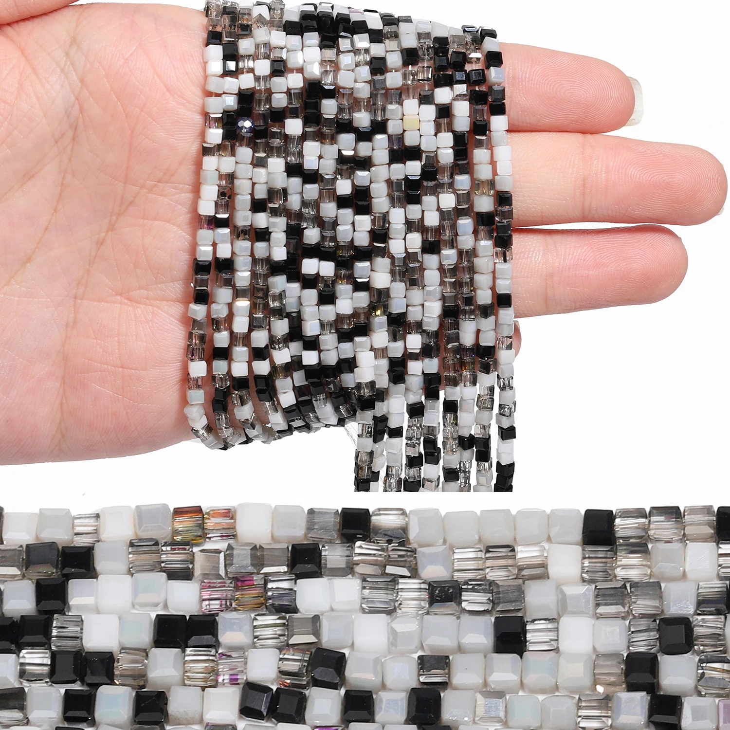 185pcs(+-10) Black White Gray Mixed Square Glass beads 2.5mm spacer Beads For DIY Jewelry Making Bracelet Necklace Accessory