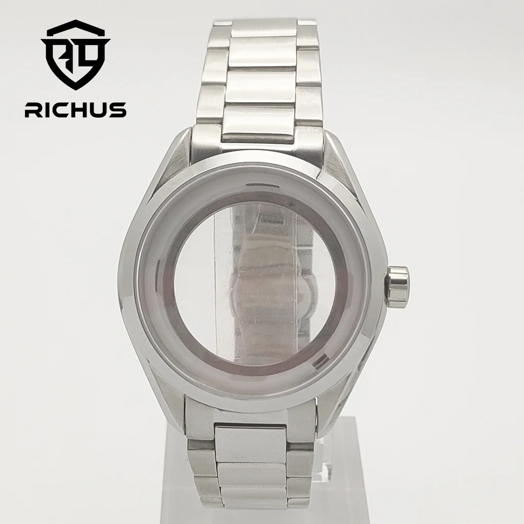 RICHUS NH35 Case 41mm Silver Watch Case Sapphire Glass Fit NH34 NH35 NH36 ETA2836 Miyota8215-DG  Movement