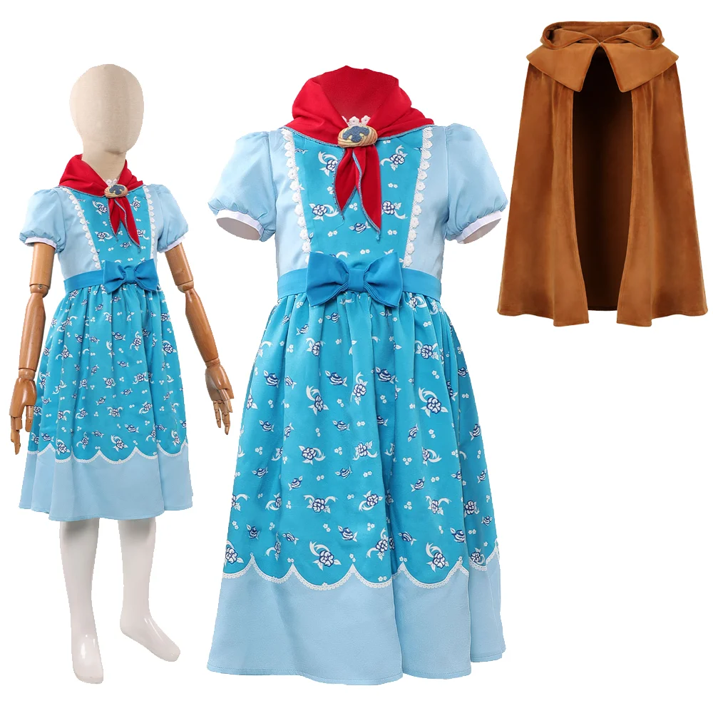 

Holly Wheeler Cosplay TV ST Costume Blue Fantasy Dress with Scarf Outfit Cloak Halloween Carnival Party Roleplay Disguise