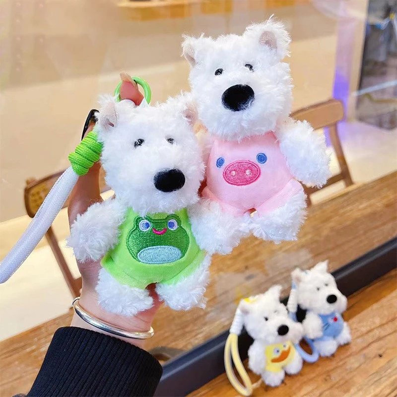 Creative Furry West Highland Terrier Puppy Keychain Cute Stuffed Plush Dog Doll Keyring For Bag Pendant Car Keys Accessories