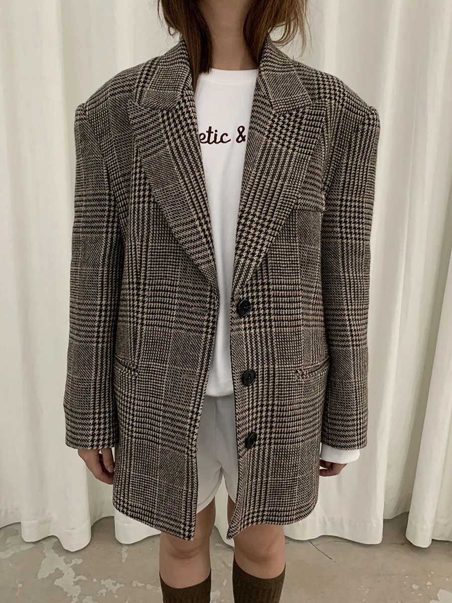 

Женское шерстяное пальто Deesicile i Revival Plaid 00, кофейного цвета, с длинными рукавами, на пуговицах