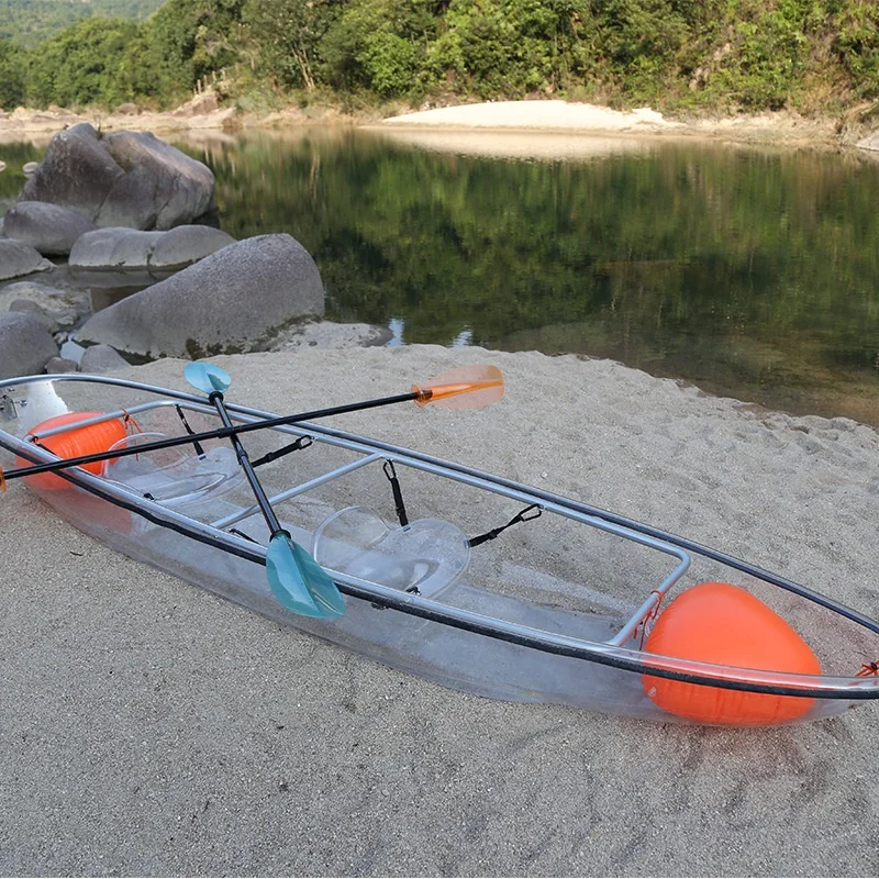 Over 4m Transparent PC Pedal Drive Kayak 6.2mm Thick Clear Hull With Aluminum Frame Complete With Matching Paddles