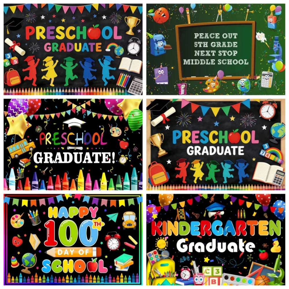 

Theme Banner Backdrop for Children's Kindergarten Graduation Party, Congratulatory Party Decoration, Photography Backdrop Cloth
