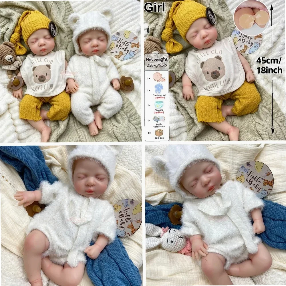 18 Inch Realistic Silicone Baby Doll, Sleeping Girl Toddler Toy Companion