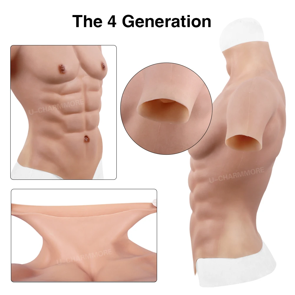 U-Charmmore Oil-Free Silicone Muscle Suit Fake Belly Body For Cosplayers Bodybuilding Chest Man Crossdresser Cosplay