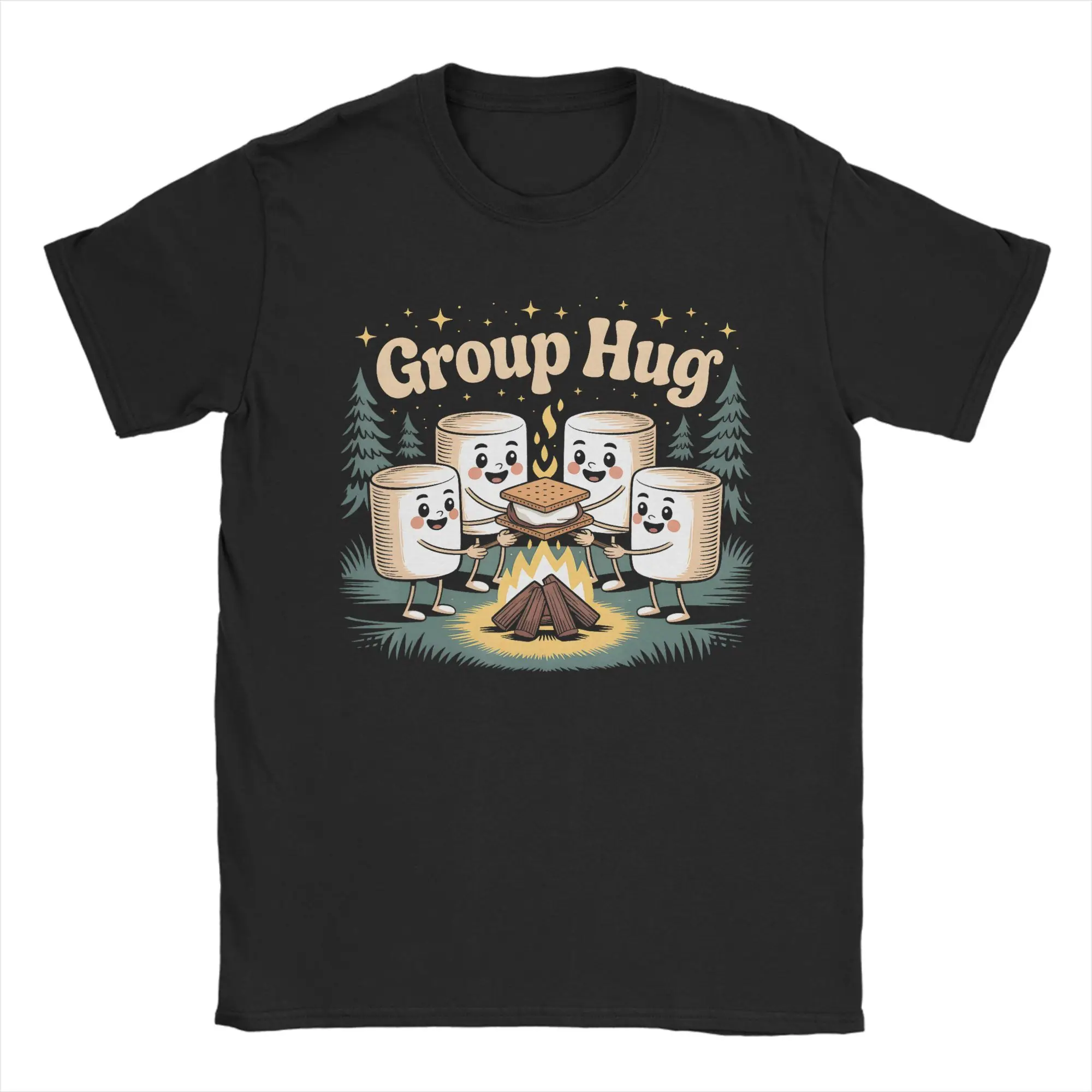 Men's Group Hug Marshmallow Campfire Smores T-Shirts  100% Cotton Tops Summer Vintage Short-Sleeved T-Shirt Crew Neck Tee Shirt