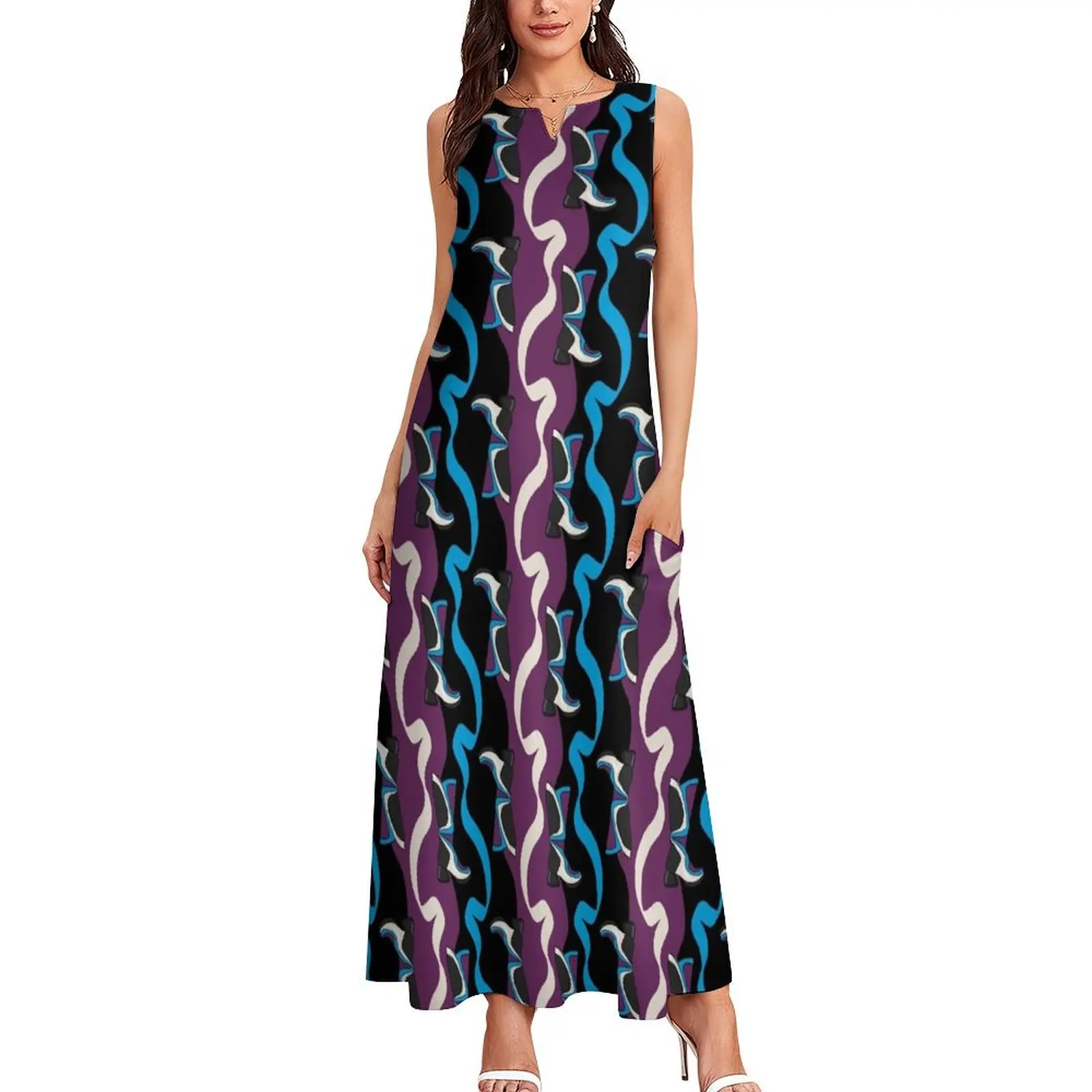 Fluevog Warhol Boot Purple / Blue Long Dress Woman