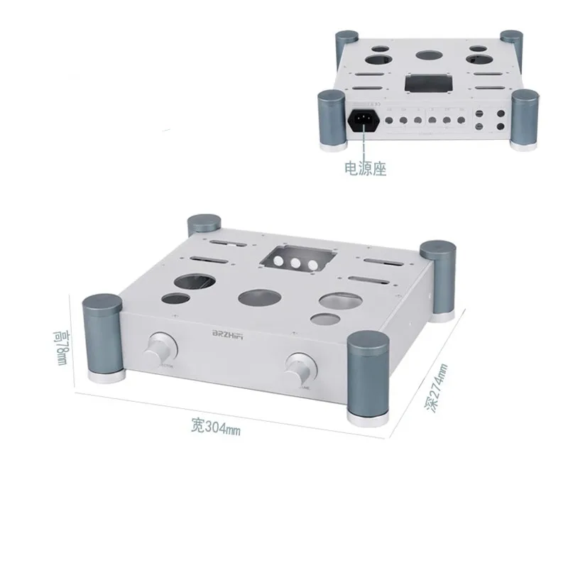 Silver Full Aluminum EL34 Tube Preamp Audio Amplifier Housing Chassis /AMP Enclosure Shell /Case/DIY Box (304*78*274mm)