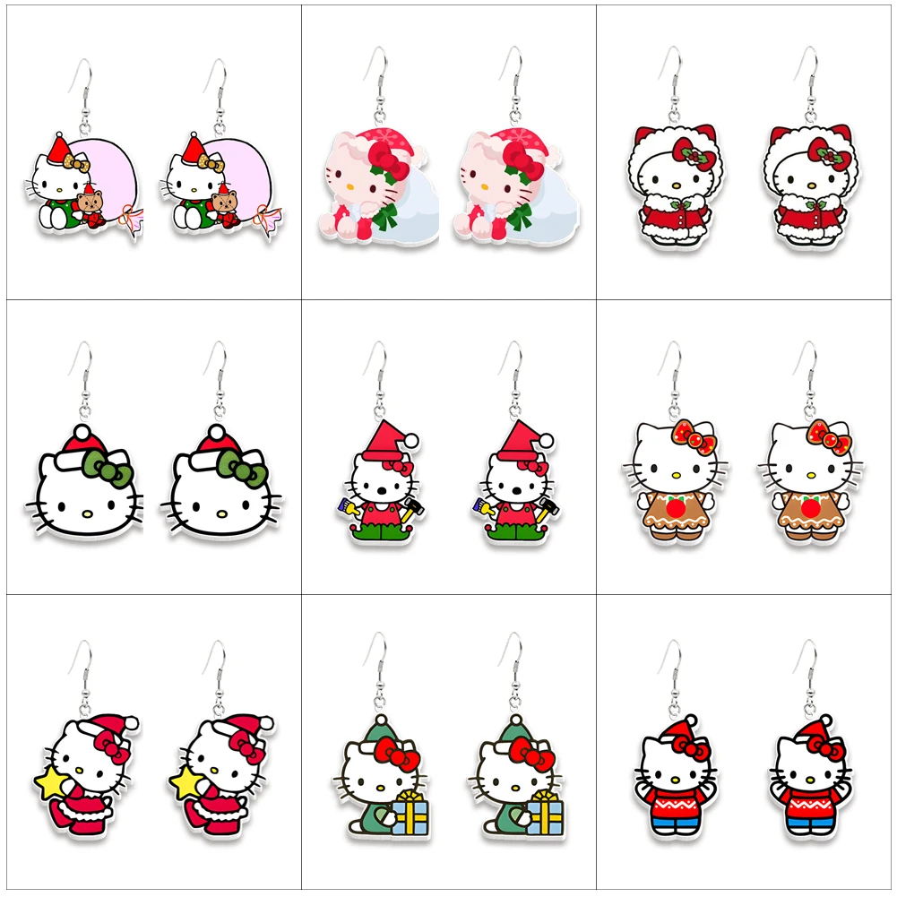 Christmas Kawaii Hello Kitty Cute Earring Hook Cute Pendant Earrings Women Girl Jewelry Accessories Kids Xmas Party Gift