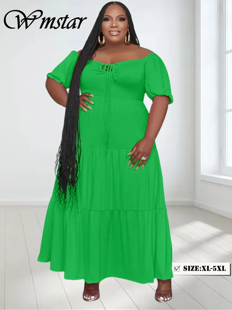 

Wmstar Plus Size Dresses for Women Solid Summer Elegant Fashion New Birthday Outfits Party Maxi Dress Wholesale Dropshipping