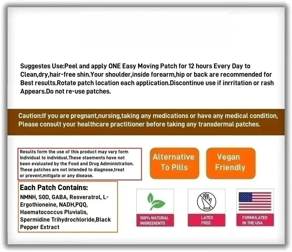 Patch transdermiche a matrice cerebrale con vitamina nootropica: supporto per memoria, messa a fuoco e invecchiamento 30 cerotti