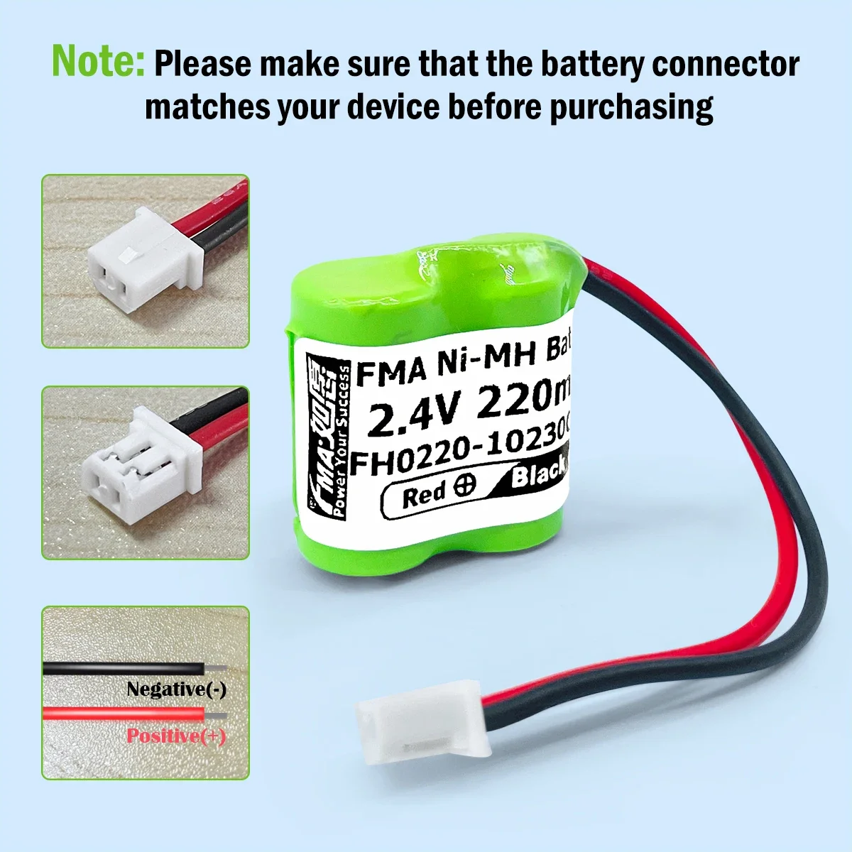 FMA Ni-MH Rechargeable Battery 2.4V 220mAh for Model Plane Toy UVA PLC Backup Power