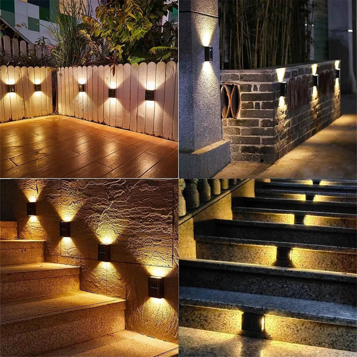 

HHTL 4pcs Solar LED Light Outdoor Waterproof Up and Down Luminous Lighting Wall Spot Lamp Stairs Fence Garden Decoration