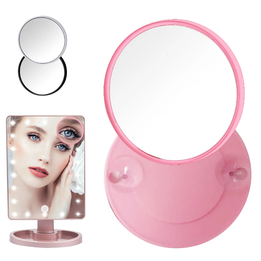 TSBathroom-Petit miroir de maquillage U499, écran tactile, 10 fois ventouse, loupe, petit miroir rond portable, mini miroir de maquillage