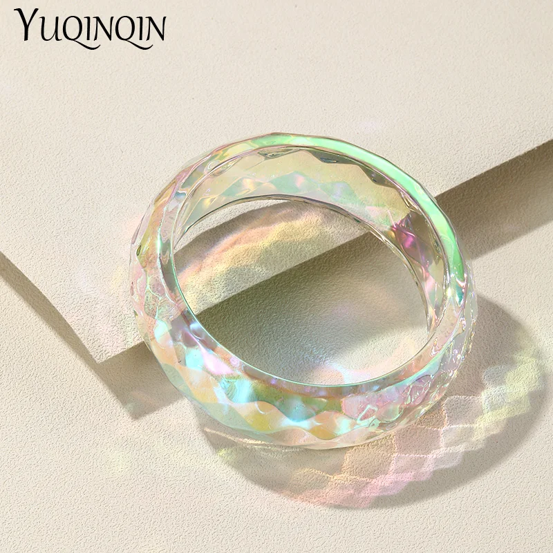 Trendy Colorful Wide Geometric Cuff Bangle Bracelets for Women Korean Round Resin Acrylic Bangles Charms Vintage Jewelry Gifts