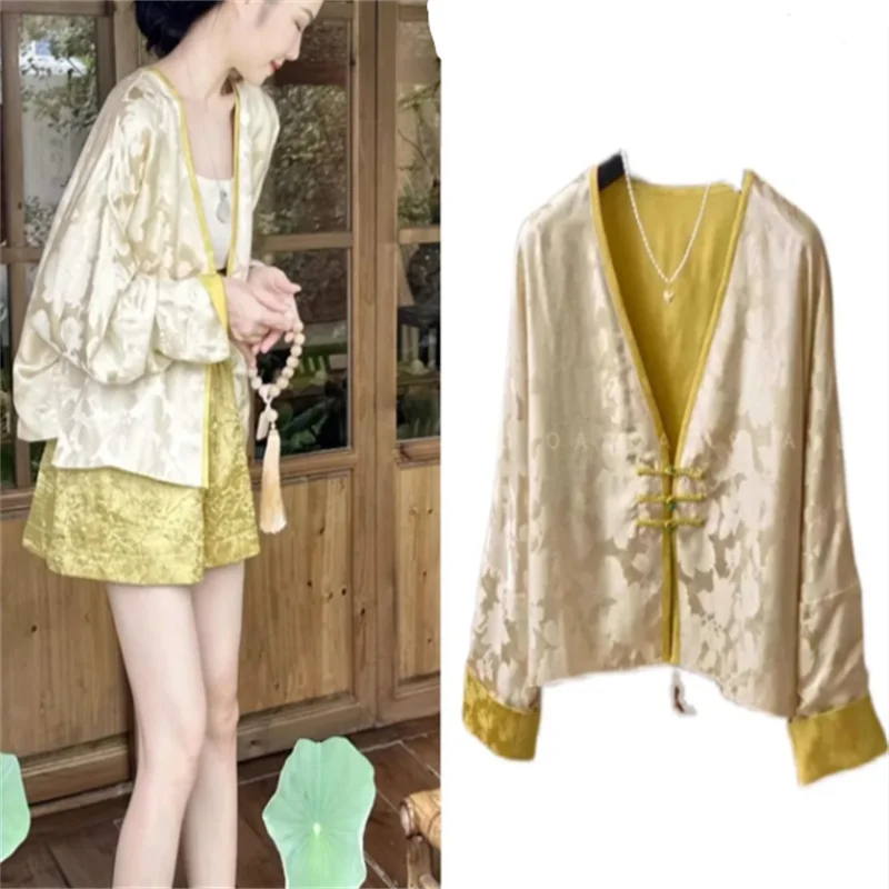 Cappotti corti retrò Capispalla donna Primavera Autunno Giacca da donna Retro Patchwork con bottoni Top Cappotti jacquard sottili Giacche con scollo a V