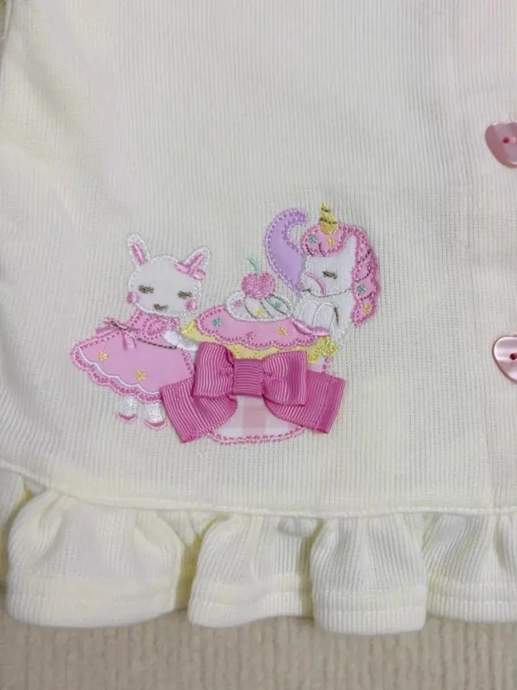 Japanese Sweet Elegant Cute Top Women Cartoon Bunny Embroidery Bow Long Sleeve Jacket Y2K Casual Kawaii Fashion Popular Clothes - view 4