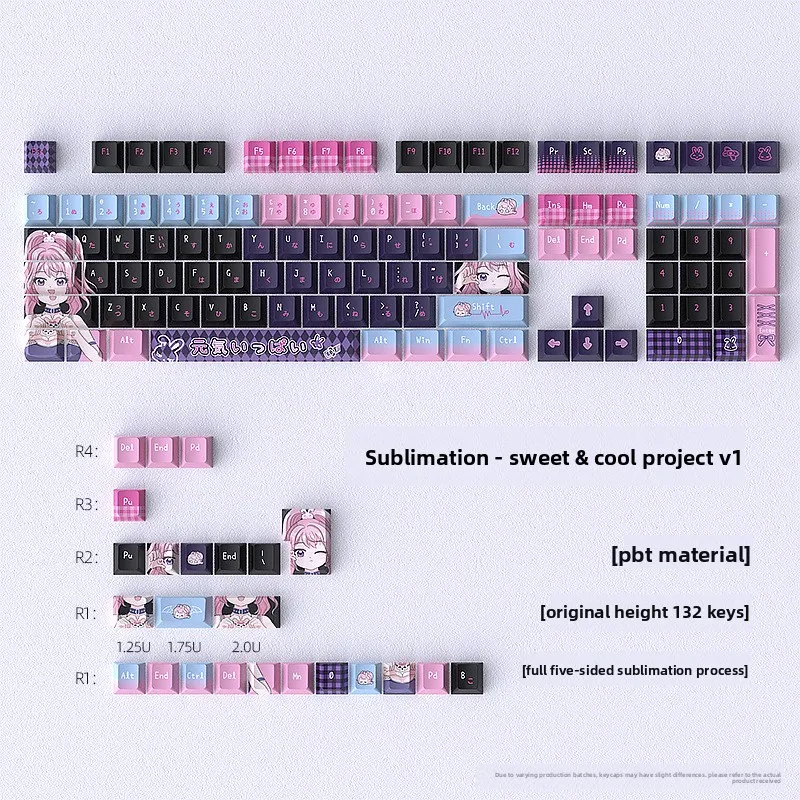 

Клавиши Sweet Cool Project, 132 клавиши, оригинальный профиль, PBT, сублимационная печать, полный набор для кастомизации