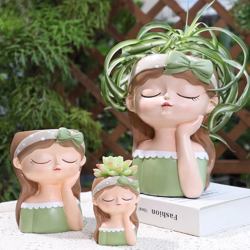 Silicone mold cute bow girl flowerpot Nordic style DIY gypsum resin green algae fleshy flowerpot tool large mold view 5
