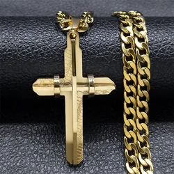 HNSP 316L Stainless Steel 3D Cross Necklace Pendant For Men Jewelry Accessories Gold Silver Color