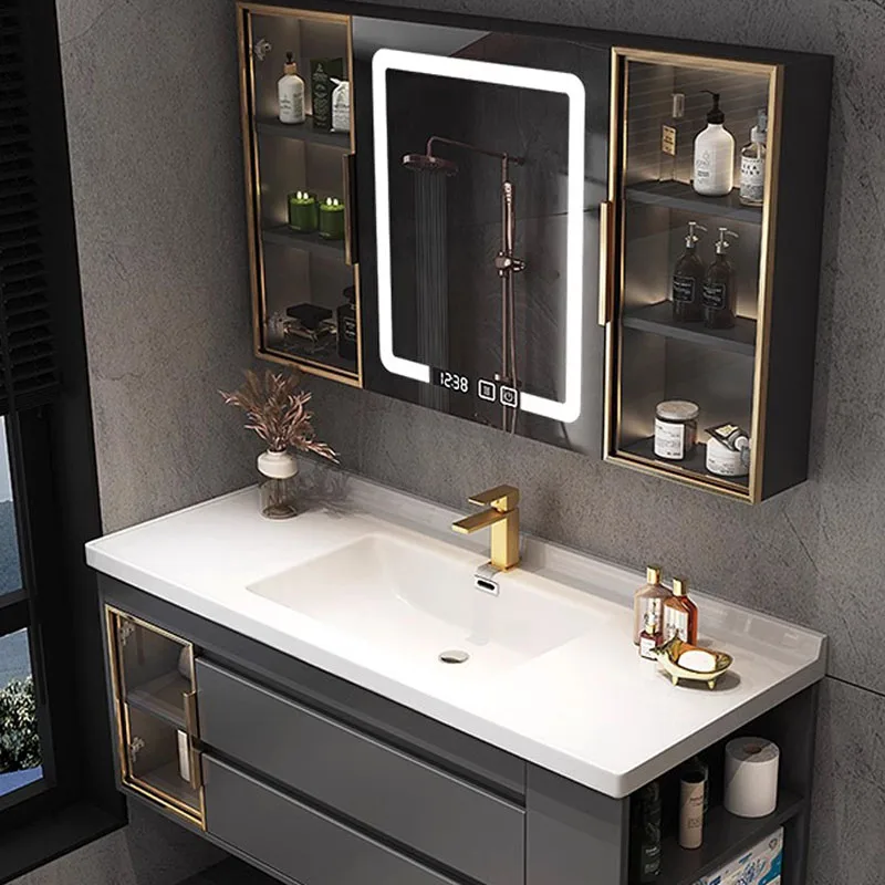 

Bathroom Cabinet Combined Ceramic Integrated Basin Modern Luxury Bathroom Cabinet Armoire Bathroom Intelligent Washstand