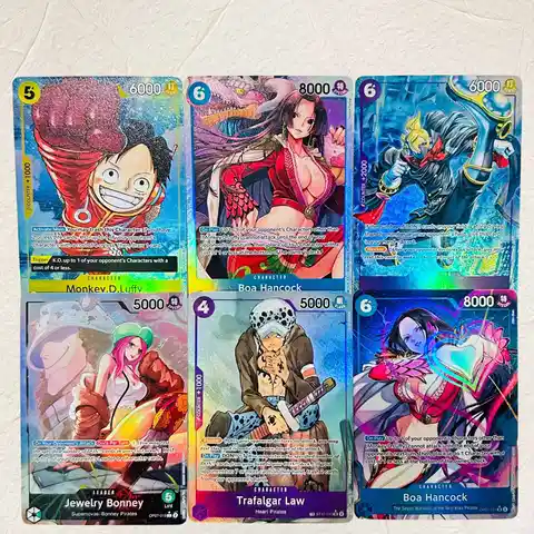 One Piece Luffy Hancock Sanji Bonney Trafalgar Law DIY 6Pcs Holographic Cards EN Collectible Grade Classic Anime Collectible TCG