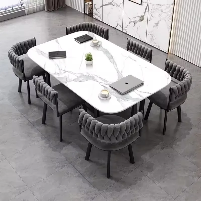 -+Hot Selling Modern Extendable Dining Room Set 1 Table And 6 Chairs For House Restaurant Bar Office Apartment Luxury Furniture