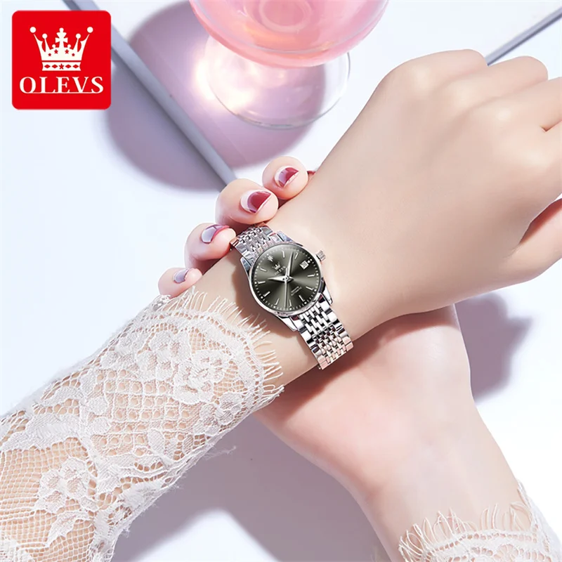 OLEVS-Reloj mecánico de lujo para Mujer, cronógrafo automático a la moda, resistente al agua, luminoso, con calendario