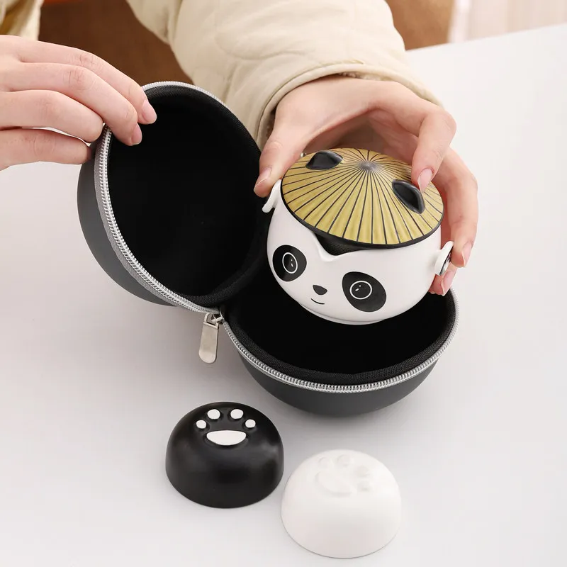 Panda Express Cup One Pot Two Cups with Travel Bag China-Chic Panda Kungfu Tea Set Travel Tea Set Hand Gift