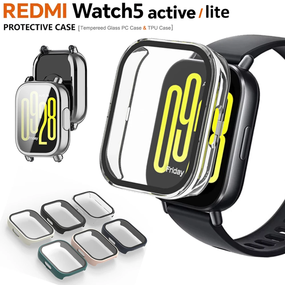 Gehärtetes Glas + PC-Gehäuse für Xiaomi Redmi Watch 5 Active/Lite Cover, weiche TPU-Displayschutz-Uhrengehäuse für Redmi Watch 5 Lite