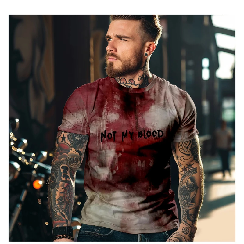 Horror Halloween T-Shirt For Men 3D Blood Print Men T-shirt Summer Short Sleeved Tee Male Pullover Tops Casual Spoof Clothing