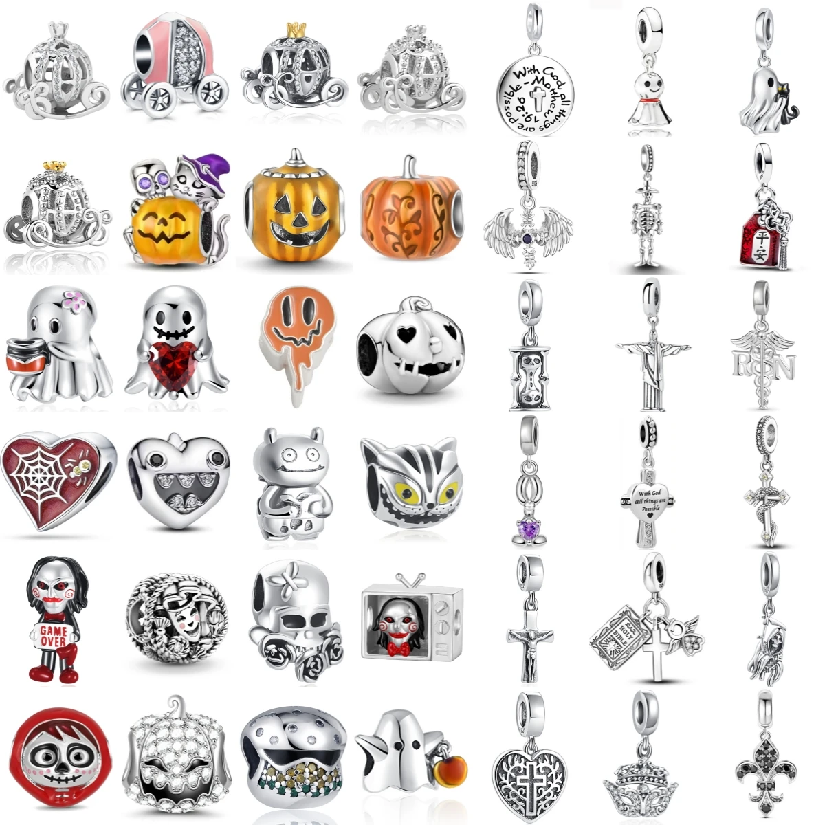 New 925 Sterling Silver Halloween Series Skull Spider Web Beading Pendant Fit Original Charms Bracelet Women Jewelry Gift