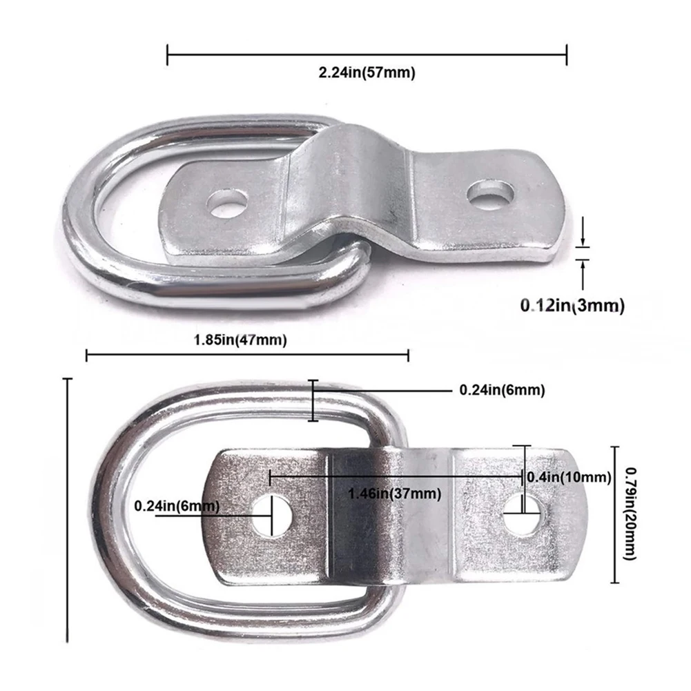 4PCS D-Ring Lashing Eyelets 304 Stainless Steel Pull Ring Rope Buckle Cargo Trailer Anchor Triangle Hook  For Trucks, RV, Boats