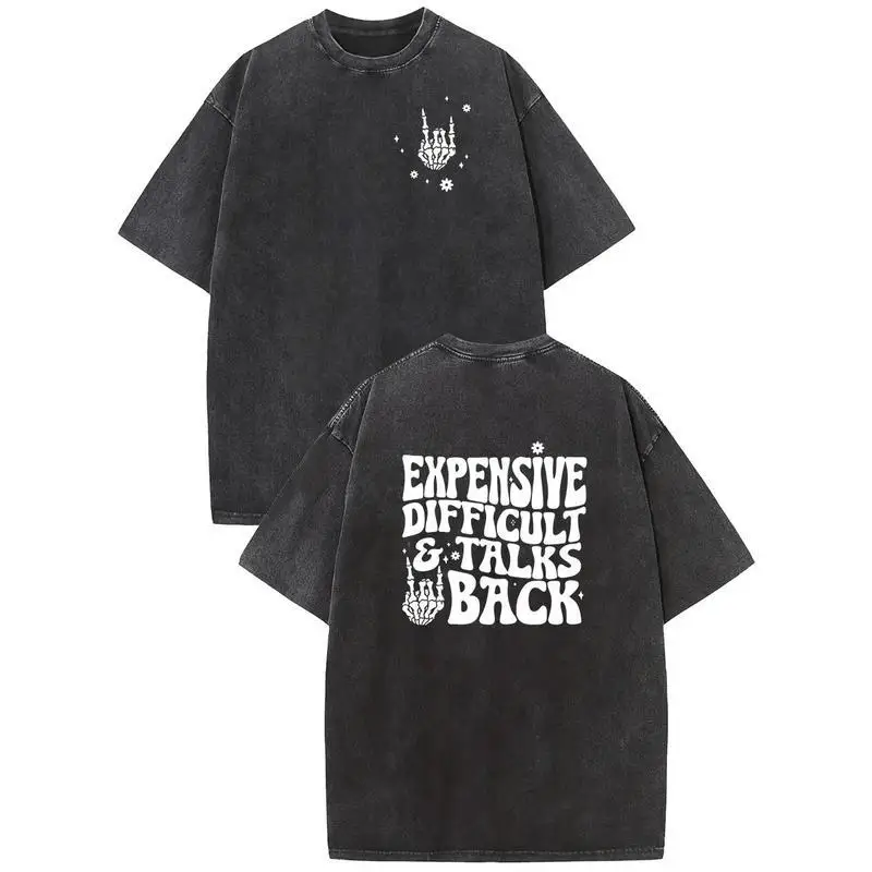 

Oversized Rock Hand T-shirt, Vintage Distressed Streetwear, Gothic Slogan Back Print Tee, Punk Style Fashion