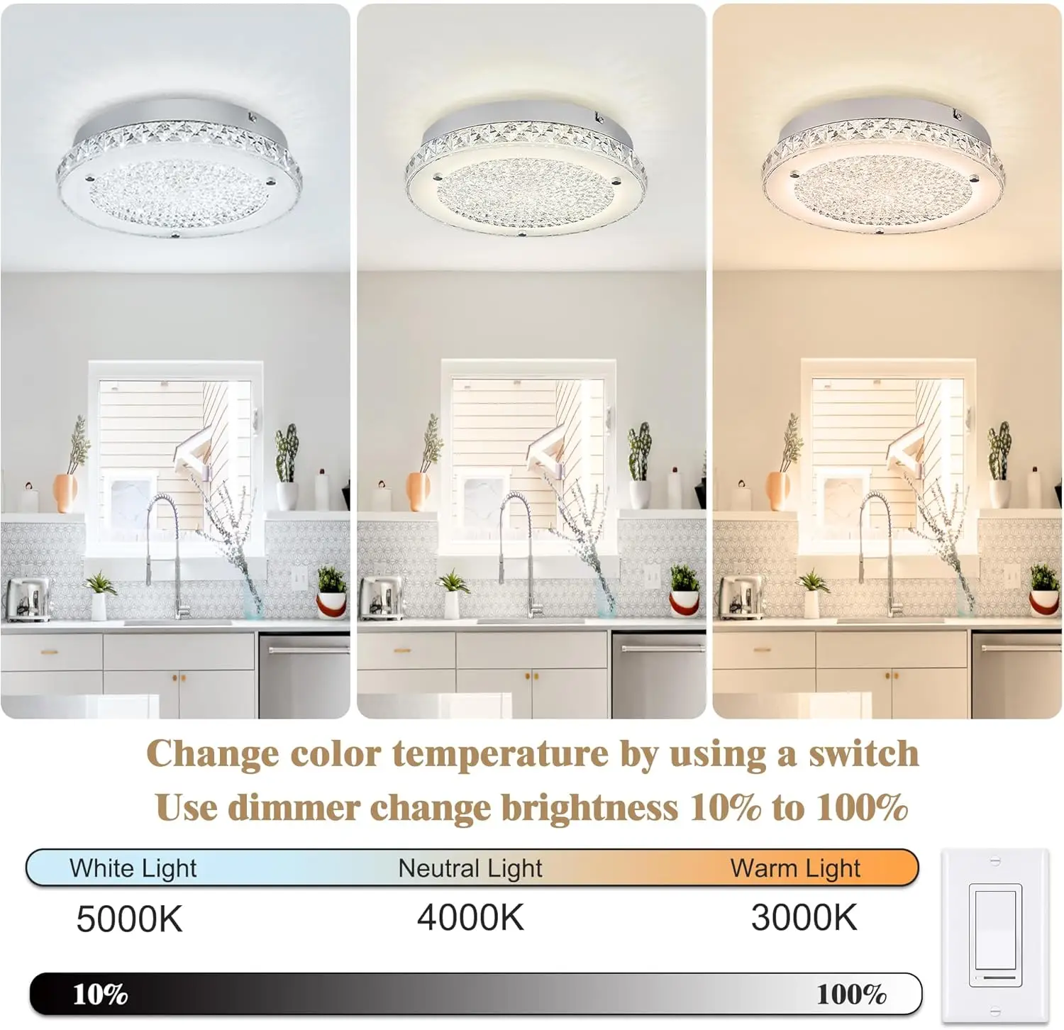 Plafonnier LED en Clip à Intensité Réglable, Luminaire Décoratif de Plafond, Idéal pour une Cuisine ou un Couloir