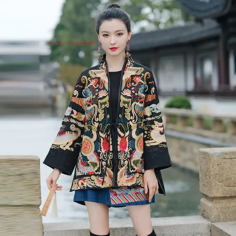 2024 chinese vintage coat retro improved hanfu tops national flower embroidery jacquard jacket traditional chinese ethnic coat