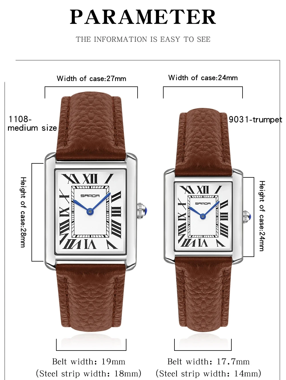 Sanda Rectangular Wrist Watches Women Man Unsex Silver Case Luxury Top Brand Leather Band Quartz Clock Zegarek Damski 1108