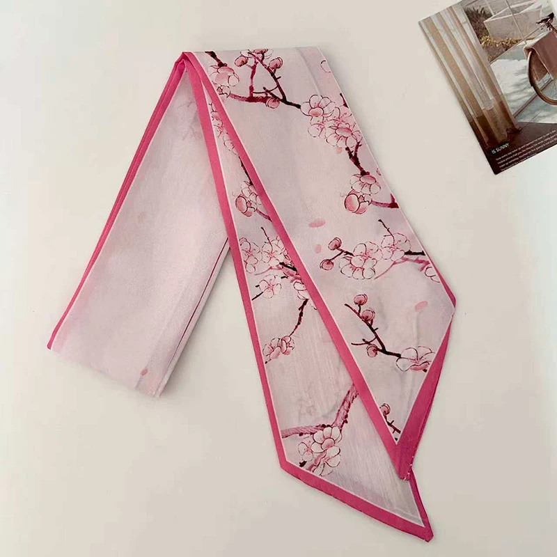 2026 New Arrival Women Plum Blossom Print Skinny Satin Scarf Elegant Hair Bandana Neck Scarves Bag Handle Ribbon Spring Summer image 5