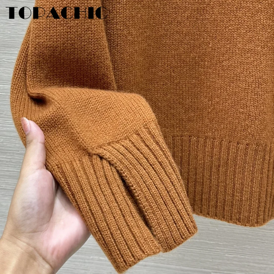 5.8 TOPCHIC-Women Solid Color Half Zipper Lapel Cashmere Knitwear Cuff Split Soft Comfortable All-matches Knitted Sweater