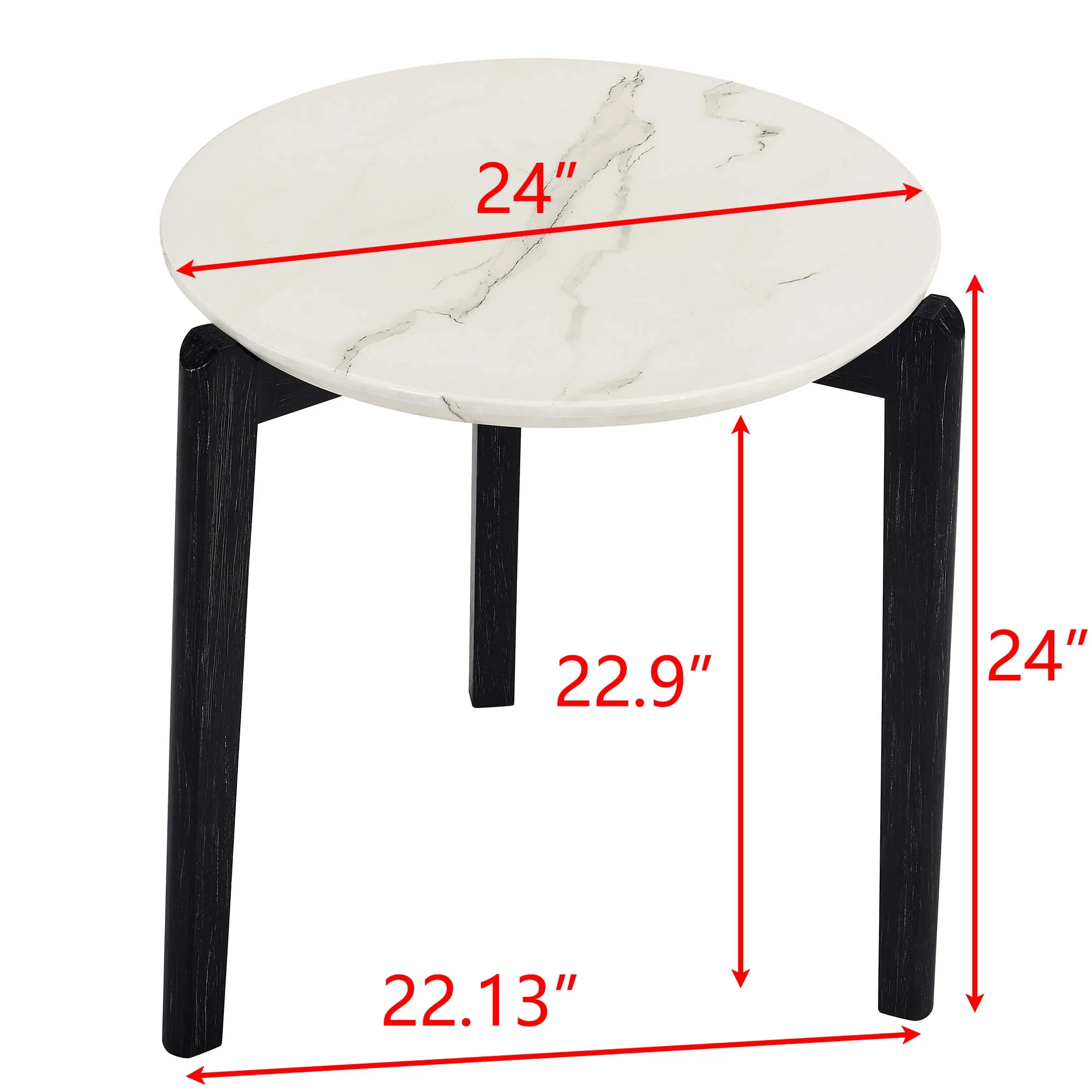 Mesa de centro redonda moderna de 24 polegadas com tampo de imitação de mármore e pernas de madeira de borracha para sala de estar e escritório