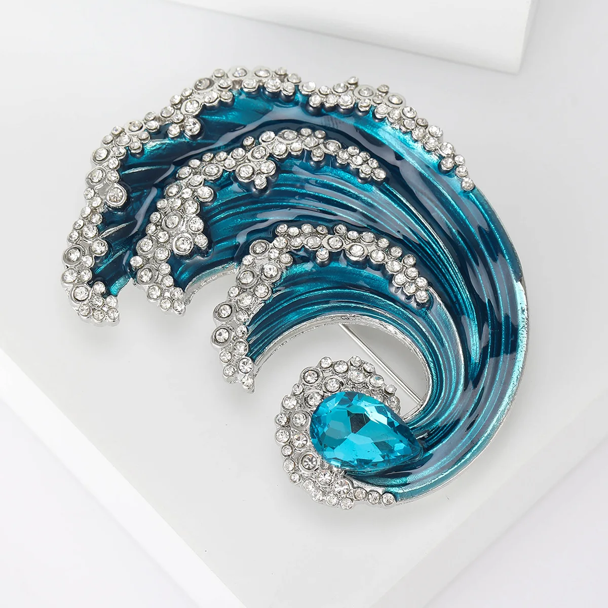 دبابيس نسائية فاخرة لامعة من حجر الراين الأزرق لموجة المحيط ، دبوس بروش كريستال عالي الجودة ، إكسسوارات حفلات ومكتبية ، هدايا مجوهرات #2