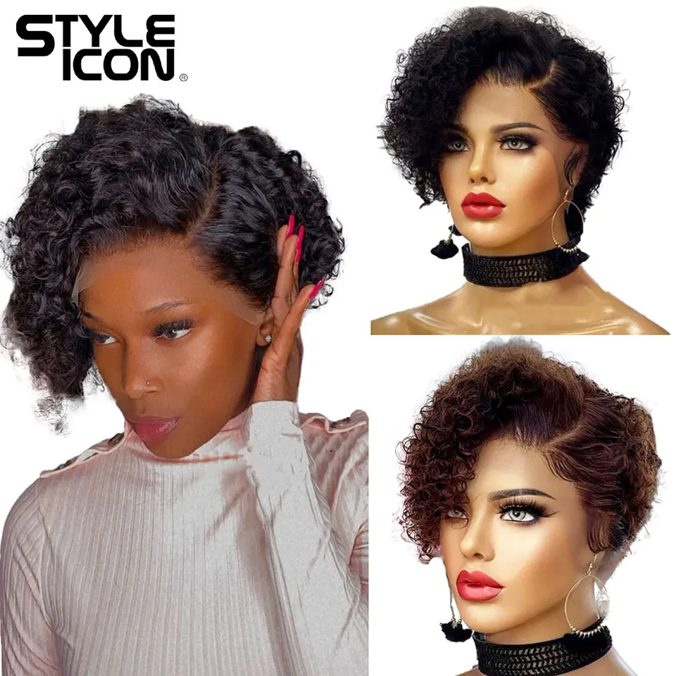 

STYLEICON Pixie Cut Wig Short Bob Curly Human Hair Wigs Cheap 13X6x1 Transparent Lace Water Deep Wave Lace Front Wig For Women