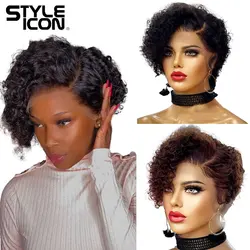 STYLEICON Pixie Cut Wig Short Bob Curly Human Hair Wigs Cheap 13X6x1 Transparent Lace Water Deep Wave Lace Front Wig For Women