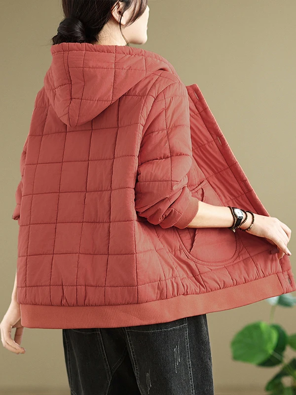Thiened Winter Cotton Jaet Women's Casual Coat Warm Plaid Hooded Spring Autumn Winter Faionable Ladies' Outerwear