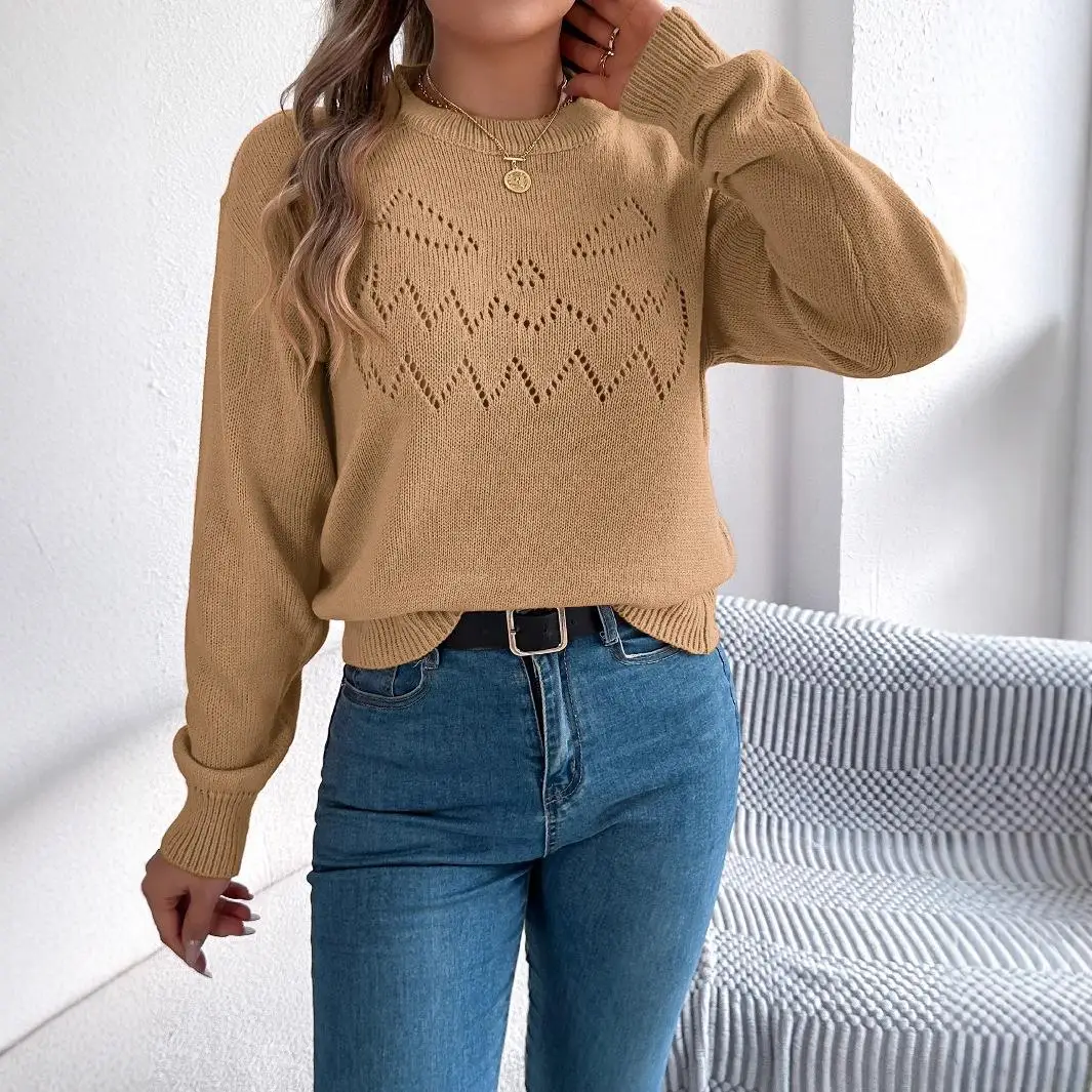 เสื้อฮู้ดสีพื้นสำหรับผู้หญิง เสื้อแขนยาวทรงโคมไฟ เสื้อถักแฟชั่นสีสันสดใสสำหรับฤดูใบไม้ร่วง